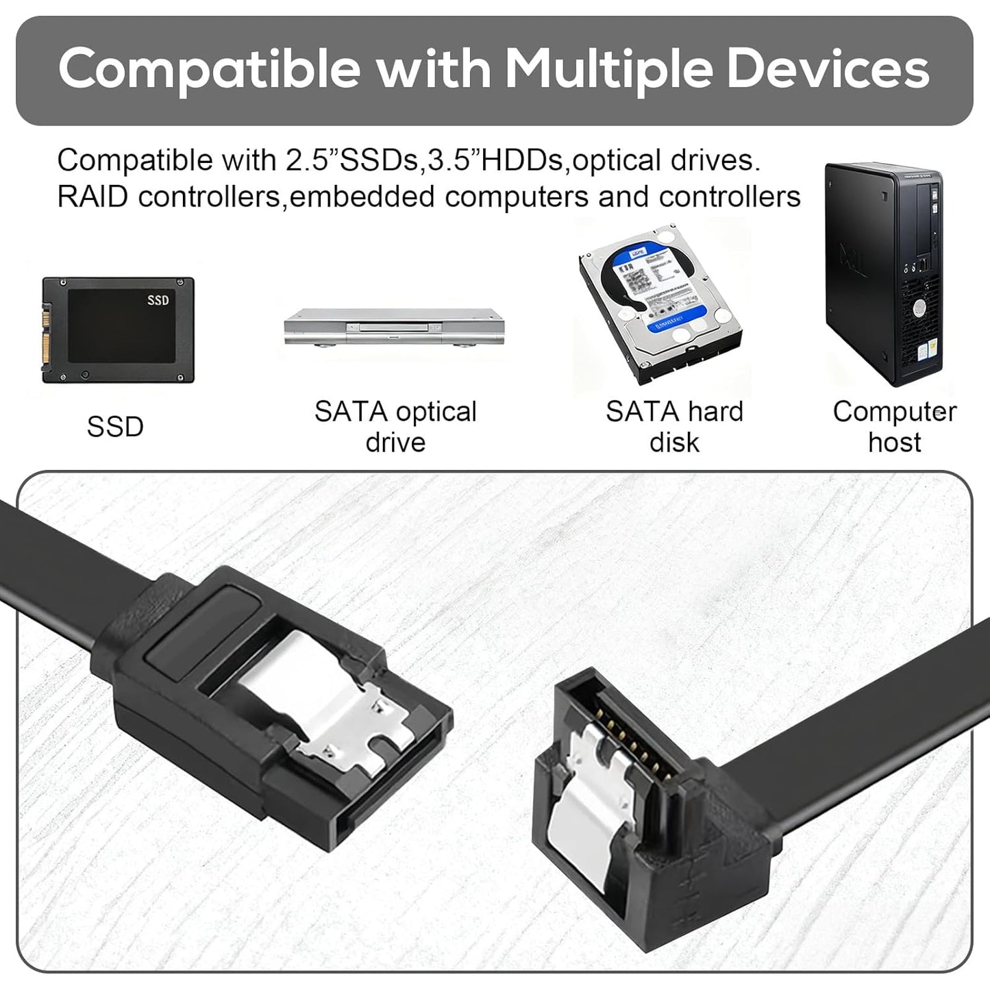 Brand New 1 PCS SATA Cable 45cm 6Gbps – Right Angle Serial ATA Cable for SSD, HDD, CD/DVD Drives | High-Speed Data Cable for PC, Gaming Desktop & Motherboard (Black)