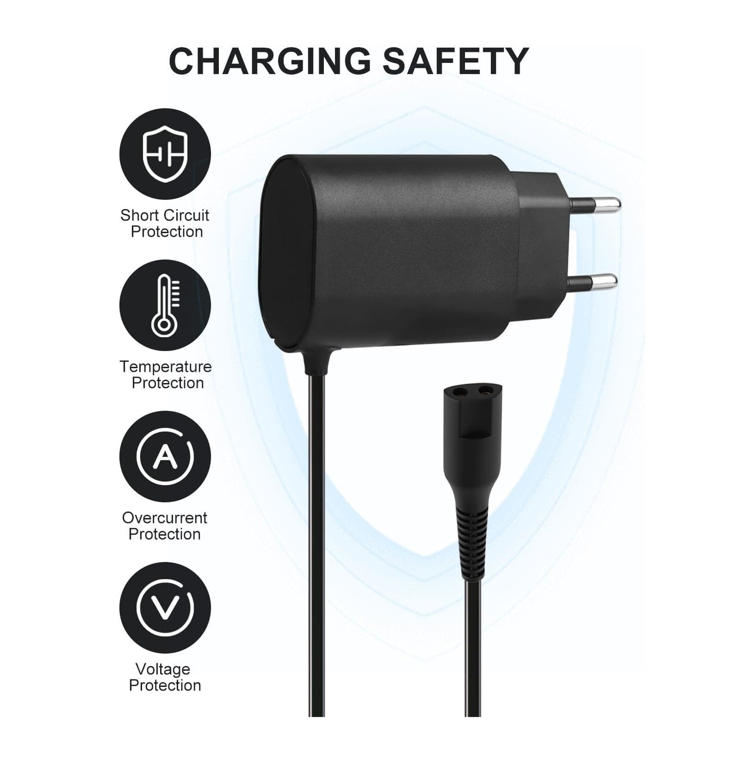 12V 0.4A Replacement Charger for Electric Shaver & Trimmer Series 9/8/7/6/5/4/3/2/1 | Smart Plug Charging Cable