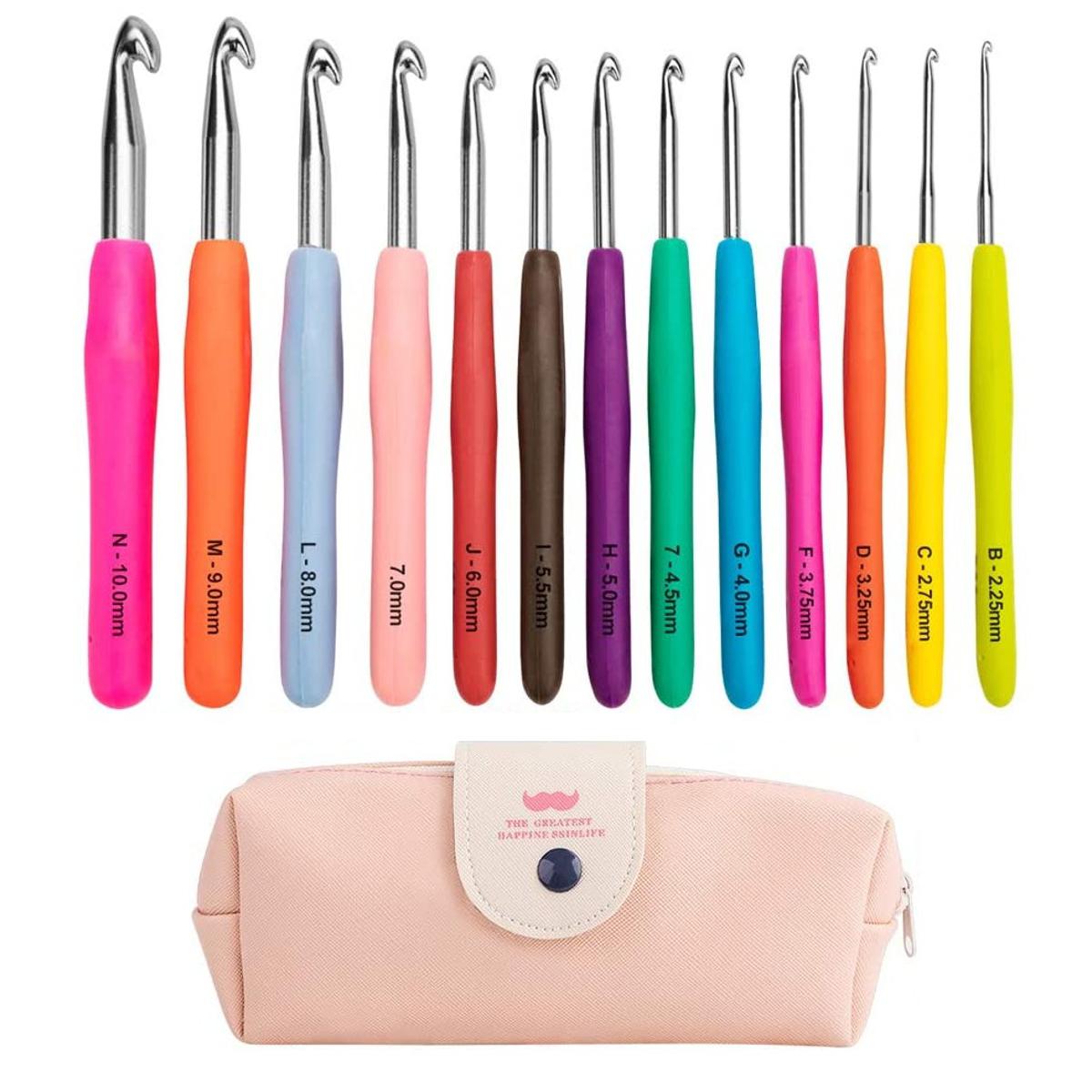 Crochet Hooks Set, Ergonomic Soft Grip Handles Large Eye Blunt Knitting Needles Kit with Case for 2.25 mm-10mm Extra Long  Plus Knit Needles Best Geft