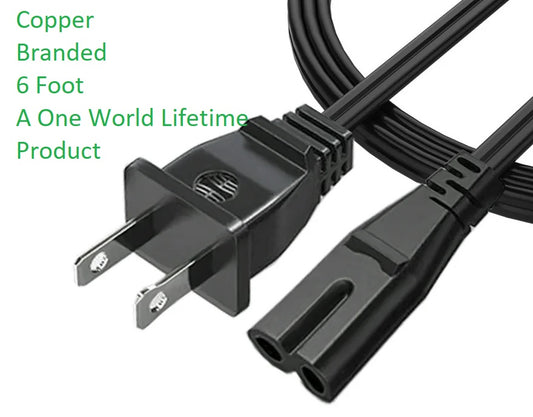 2-Pin AC Power Cable Cord – 6-Foot Heavy-Duty (Black, 100% Branded Copper)  Universal Power Cord for Laptops, LED TVs, Printers, PCs, PlayStation, Recorders & Cameras