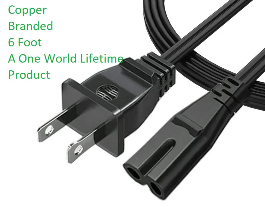 2-Pin AC Power Cable Cord – 6-Foot Heavy-Duty (Black, 100% Branded Copper)  Universal Power Cord for Laptops, LED TVs, Printers, PCs, PlayStation, Recorders & Cameras