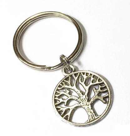 Tree of life keychain All Metal Antique Silver Family Gift Key Ring