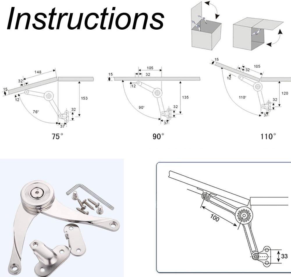 Door Hinges Stop Stays Doors Lift Up Support Furniture Stay Support Hinge Cabinet Kitchen Cupboard Hinges for 4-15KG Adjustable 1 PCs