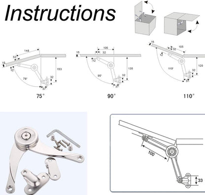 Door Hinges Stop Stays Doors Lift Up Support Furniture Stay Support Hinge Cabinet Kitchen Cupboard Hinges for 4-15KG Adjustable 1 PCs