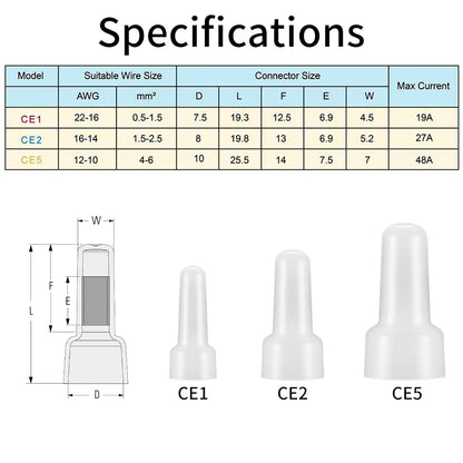 Closed End Crimp TerminalCE1 CE2 CE3 Nylon Wire Connector22-16/16-14/12-10 AWG – Aluminum Core UL Listed Wire Cap Connector
