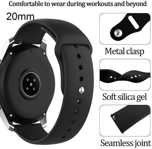 Soft Silicone Watch Band Strap & Rust Free Button Compatible With (ONLY 20mm Lugs Size) Noise X-Fit 1,Amazfit GTS 2 Mini, Amazfit Bip,Amazfit GTS,Galaxy Watch Active 2(44MM)