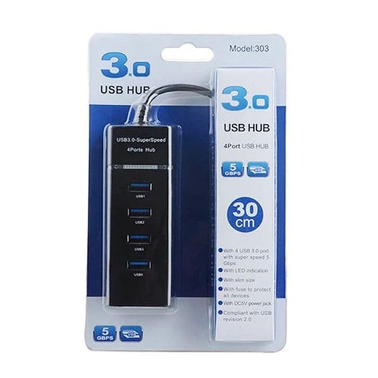 USB 3.0 Hub, 4 Port SuperSpeed, High-Speed Multiport Adapter with 30cm Cable, Black