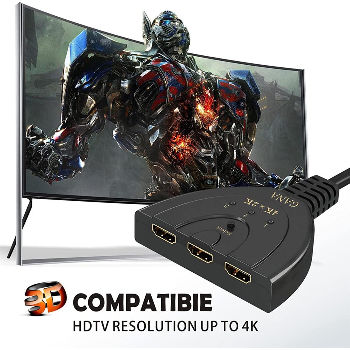 HDMI Switch GANA 3 Port 4K  x 2k HDMI Switch 3 In 1 Out HDMI Splitter Full HD 4K 1080P 3D for Xbox PS543 HDTV