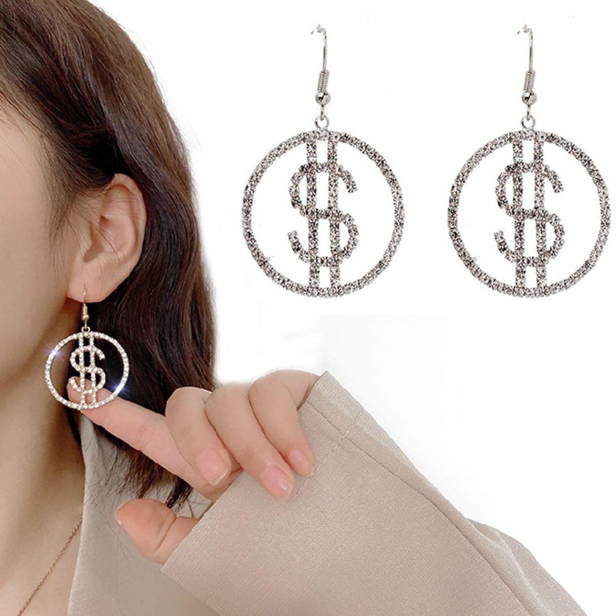 Unique Design US Doll-ar Money Drop Crystal Earrings for Women Round Earrings for Women Trendy Jewelry Gifts