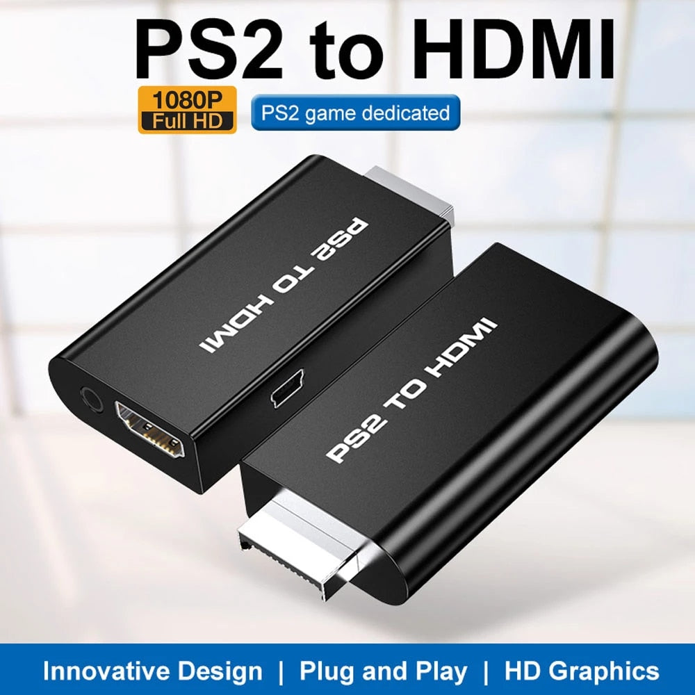 PS2 to HDMI Converter Adapter, PS2 to HDMI Video Converter with 3.5mm Audio Output Cable for HDTV HDMI Monitor AV to HDMI Signal Transfer Adapter, Supports All Playstation 2 Display Modes A1