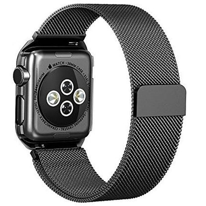 Smart Watch Strap 42mm Stainless Steel Mesh Milanese Loop Magnetic Replacement Wrist Band Metal Protective Case i watch Series 3 Series 2 Series 1 Black