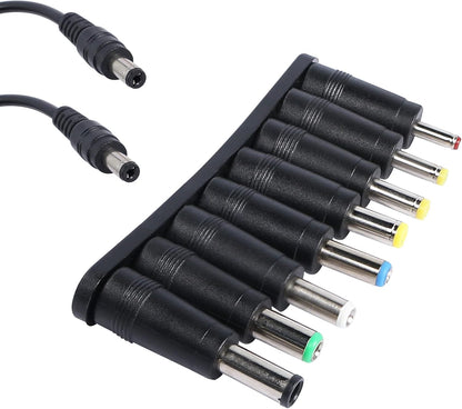 8-in-1 Universal Laptop DC Power Adapter Connector – 5.5mm x 2.1mm Female to Male Plug Converter with 22cm Tuning Fork Cable for Laptop Power Supply