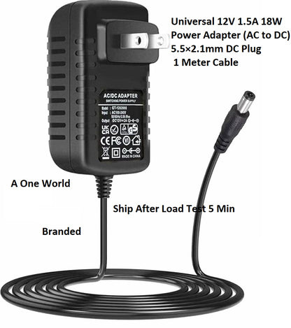 Universal 12V 1.5A 18 W Original Adapter 5.5mm*2.1mm DC Pin Supply Power Cord Cable 1 Meter AC to DC 12v 1500ma Energy Saver for Modem Light Camera Universal LCD etc.