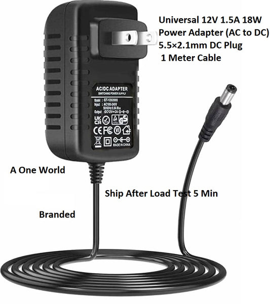 Universal 12V 1.5A 18 W Original Adapter 5.5mm*2.1mm DC Pin Supply Power Cord Cable 1 Meter AC to DC 12v 1500ma Energy Saver for Modem Light Camera Universal LCD etc.