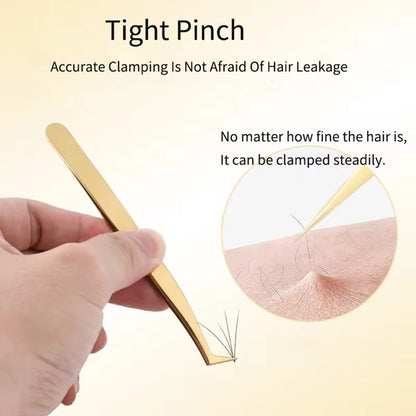 1 Pcs Golden Eyelash Extension Tweezers Stainless Steel 3D Precise Clip Fake Eyelash Tweezers Eyelash Extension Supplies Suit Nail Art Makeup Tools Individual Curved Strip Lashes Eyebrow Hair Clip chemti Fine tip Tongs