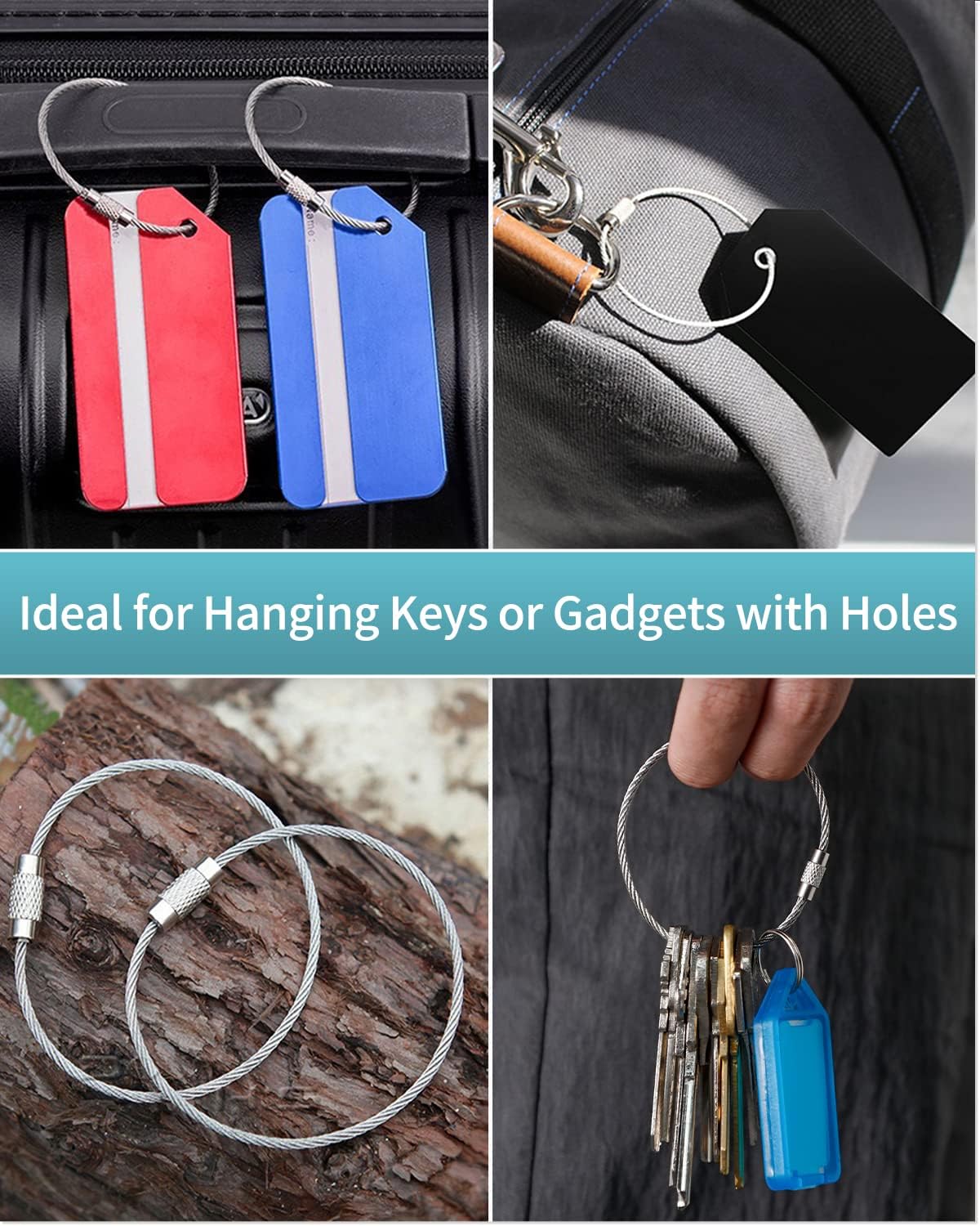 2 Pcs Stainless Steel Wire Key chains Cable Loop Key Ring Multi-Purpose Useful A One Long Life Time Premium Quality Gift Key Chan Screw Locking Outdoor Hiking Fashion