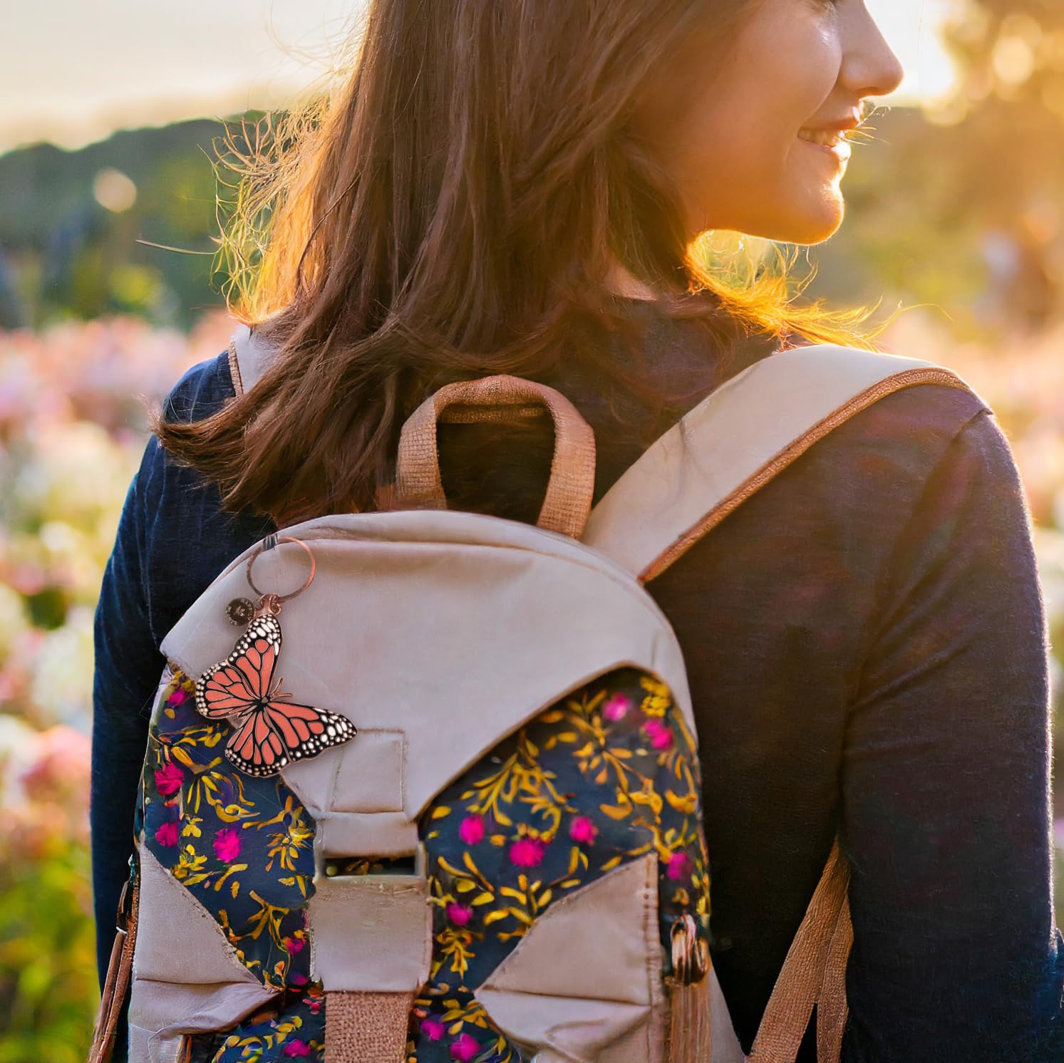 Cute Monarch Butterfly Keychain Coral Pink & Gold Butterfly Gift Keychain Accessories for Women Back pack,