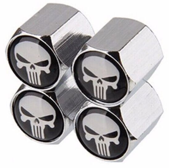 4 Pack Skull Tire Valve Stem Caps – Silver Airtight Dust Proof Car Wheel Valve Caps, Universal Air Valve Covers for Cars, Trucks & Bicycles