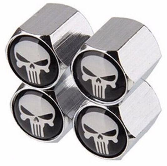 4 Pack Skull Tire Valve Stem Caps – Silver Airtight Dust Proof Car Wheel Valve Caps, Universal Air Valve Covers for Cars, Trucks & Bicycles