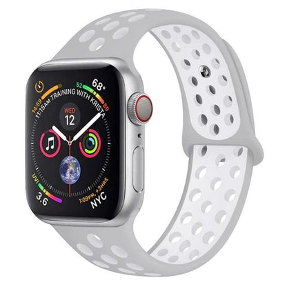 Breathable with Holes Sports Silicone Watch Band Strap for i Smart Watch (38mm,40mm. Silver White)