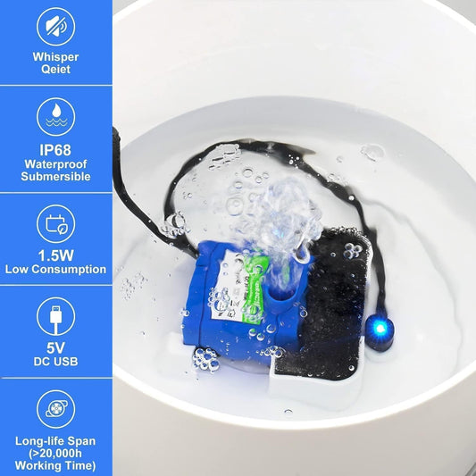 Pet Fountain Pump, AC 12V Submersible Electric Water Pump Ultra Low Noise Low Power Consumption Submersible Water Pump Cat with 5.9ft Long Cable
