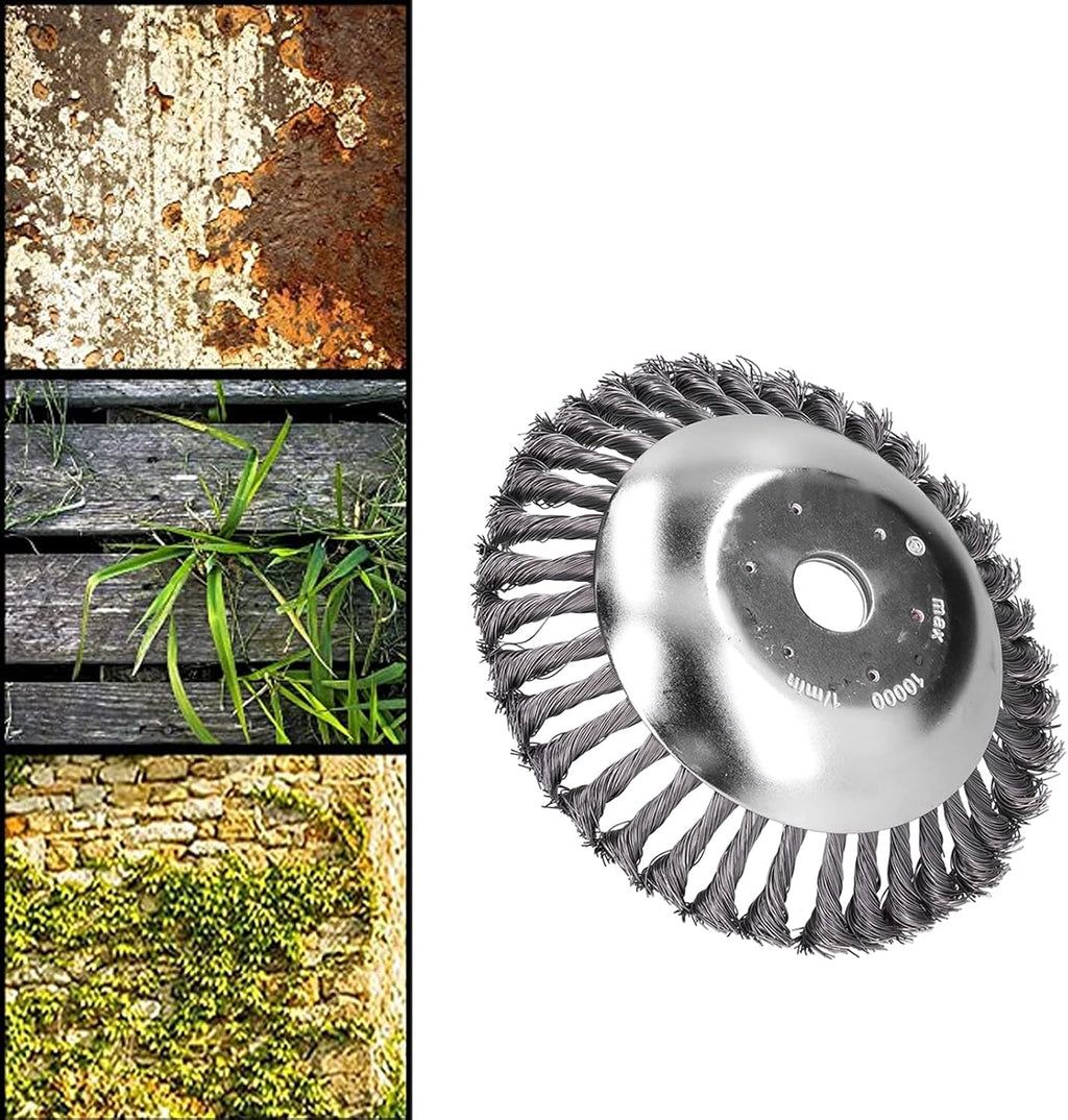 8 Inch Grass Trimmer Head Derusting & Weeding Wheel | Rust & Dust Removal Plate with Fixing Kit | Steel Wire Brush Cutter for Lawn Mower & Garden Tools