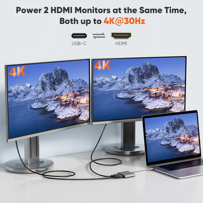 USB-C to Dual HDMI 4K Adapter CableCreation | Thunderbolt 3 Compatible | Dual Monitor Display for MacBook Pro, Dell XPS, Surface Book & Chromebook