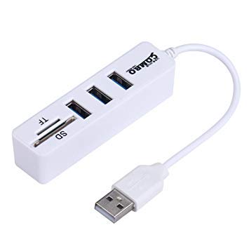 Portable USB 2.0 Hub, TF/SD Card Reader, 3 USB 2.0 Ports, 480Mbps High Speed Data Transmission, Plug and Play, USB Splitter for Keyboard, Mouse, Hard Dish and U Disk (White)
