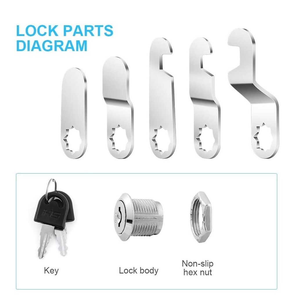 Security Mailbox Cam Lock  16mm with 2 Keys & 5 Locking Plates – Cabinet, Drawer, File Cabinet & Tool Box Locking Solution