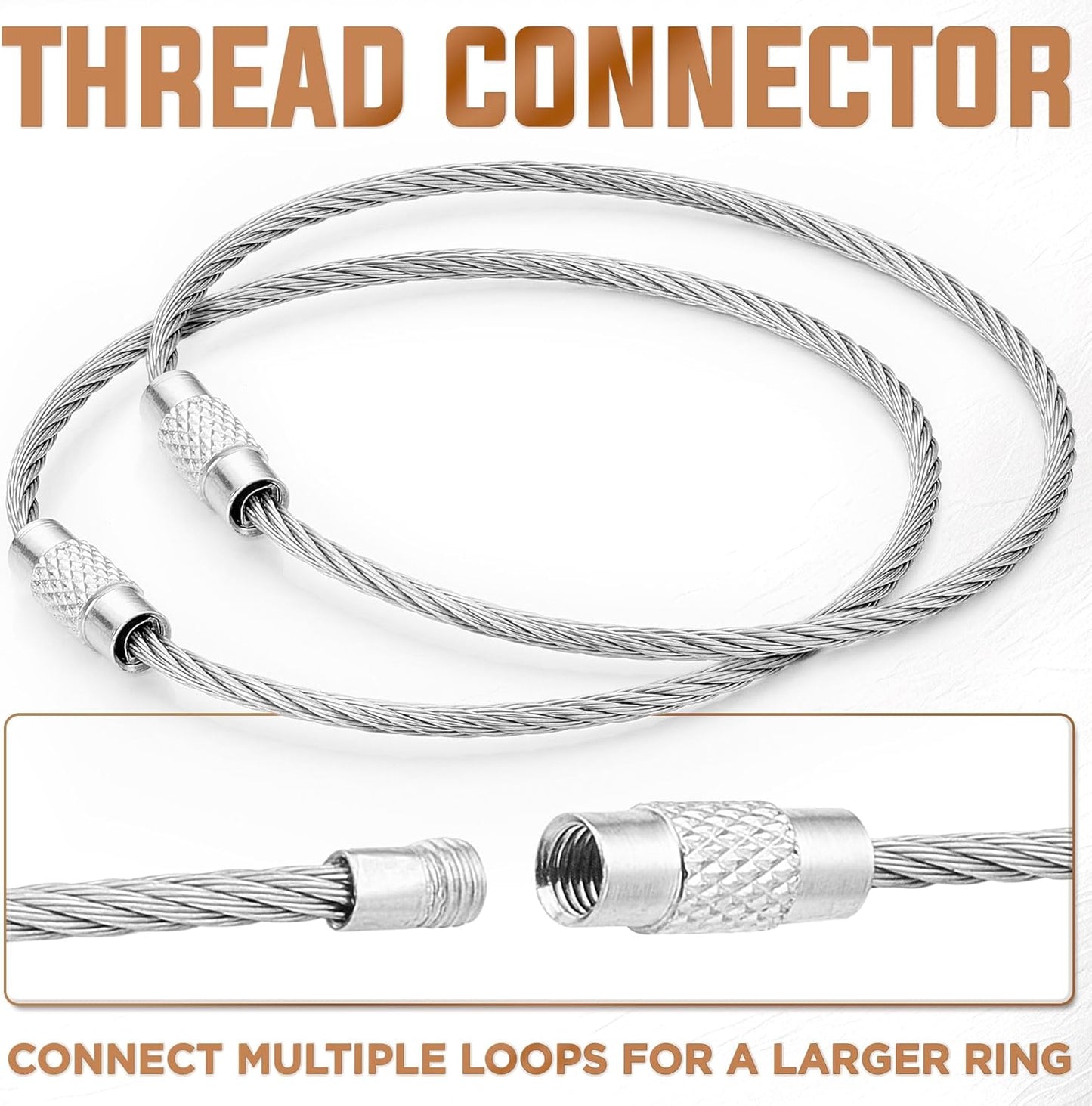 2 Pcs Stainless Steel Wire Key chains Cable Loop Key Ring Multi-Purpose Useful A One Long Life Time Premium Quality Gift Key Chan Screw Locking Outdoor Hiking Fashion