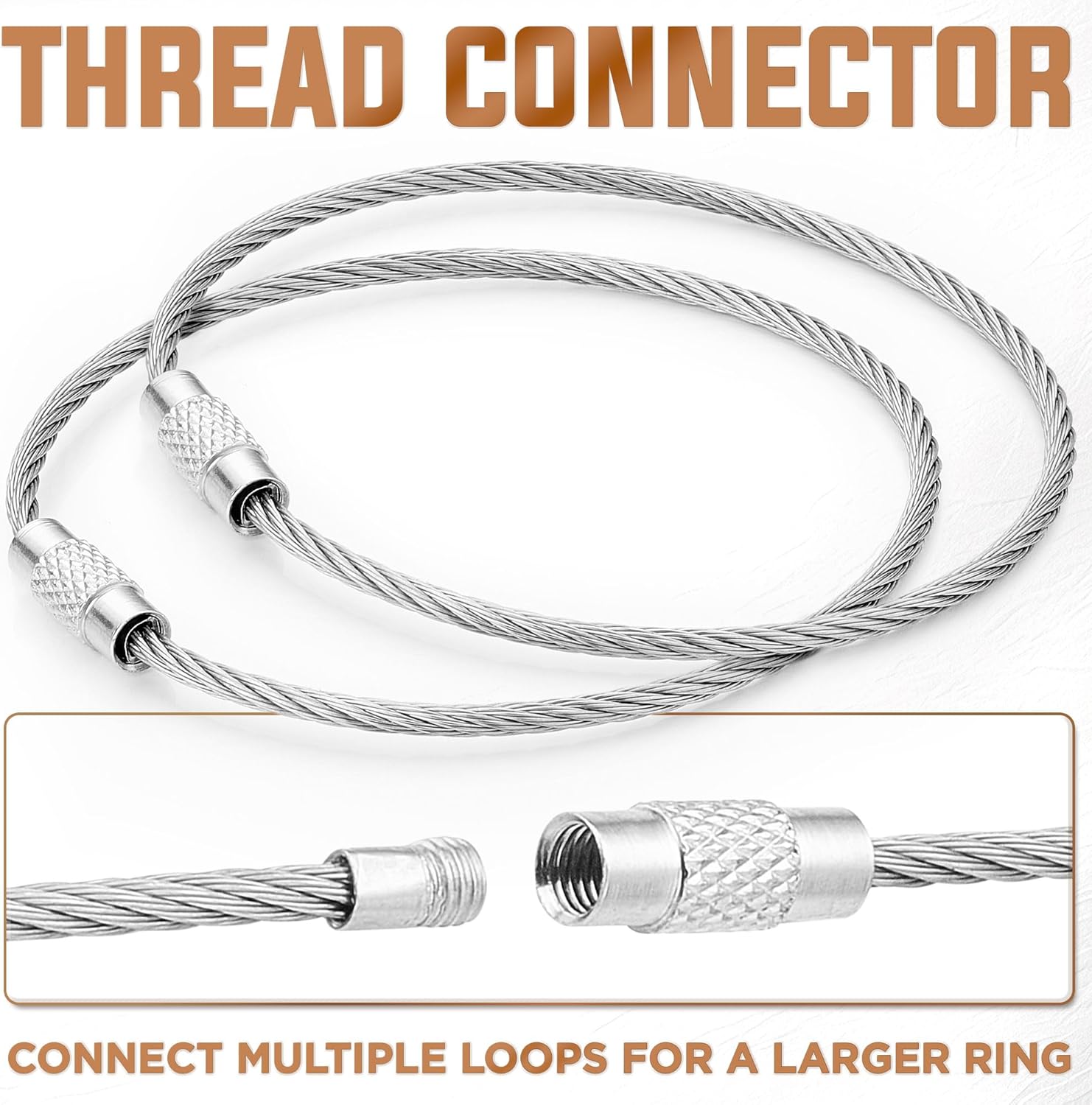 2 Pcs Stainless Steel Wire Key chains Cable Loop Key Ring Multi-Purpose Useful A One Long Life Time Premium Quality Gift Key Chan Screw Locking Outdoor Hiking Fashion