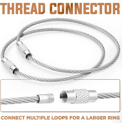 2 Pcs Stainless Steel Wire Key chains Cable Loop Key Ring Multi-Purpose Useful A One Long Life Time Premium Quality Gift Key Chan Screw Locking Outdoor Hiking Fashion