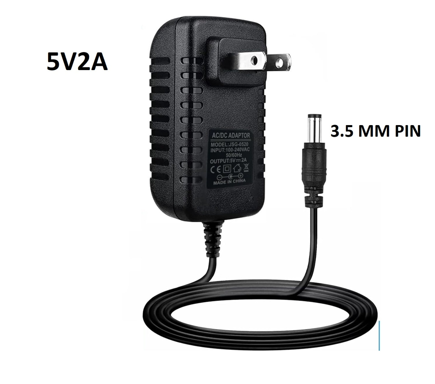 5V 2A Power Adapter, Dc 5V  3.5MM PIN Power Cord, Universal Power Adapter for Led Power Supply, CCTV Camera, BT Speaker, GPS, Webcam, Router - 2000mA Max