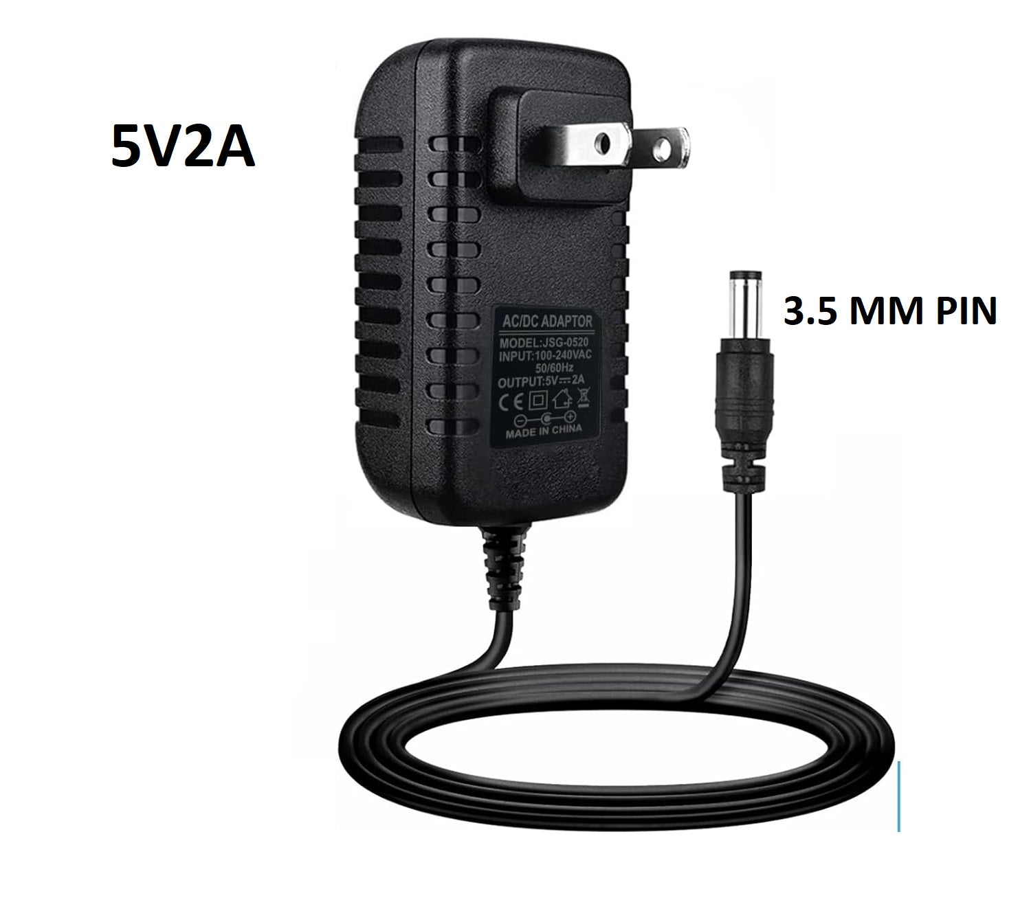5V 2A Power Adapter, Dc 5V  3.5MM PIN Power Cord, Universal Power Adapter for Led Power Supply, CCTV Camera, BT Speaker, GPS, Webcam, Router - 2000mA Max