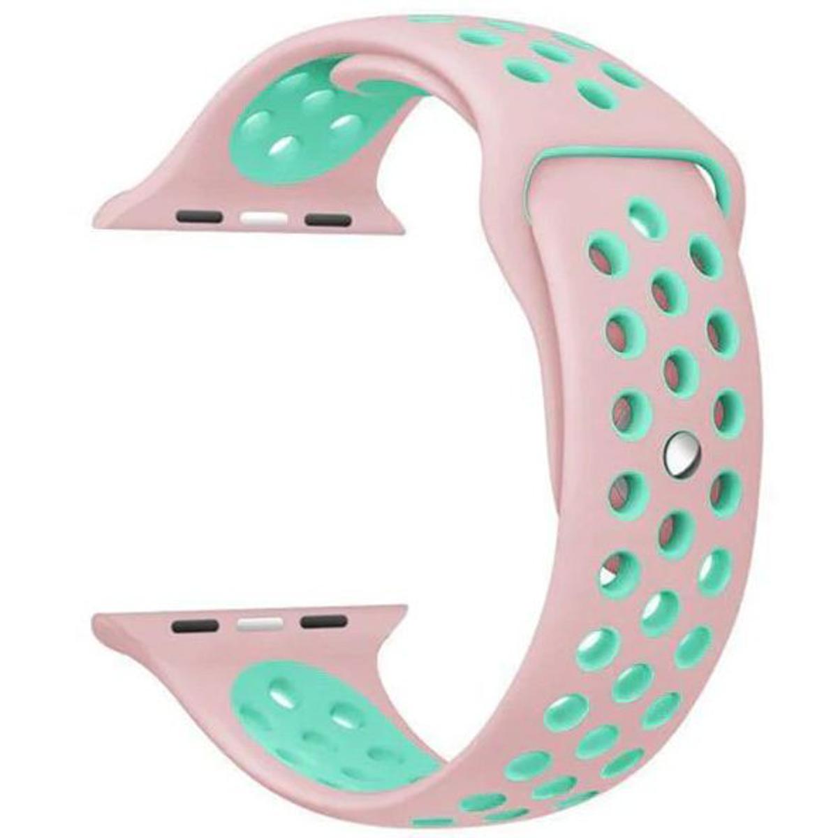 unique Color new fashion Perforated Sport Band made of soft silicone with smooth finish- Pink / Green tea pink for 38mm 40mm 41mm