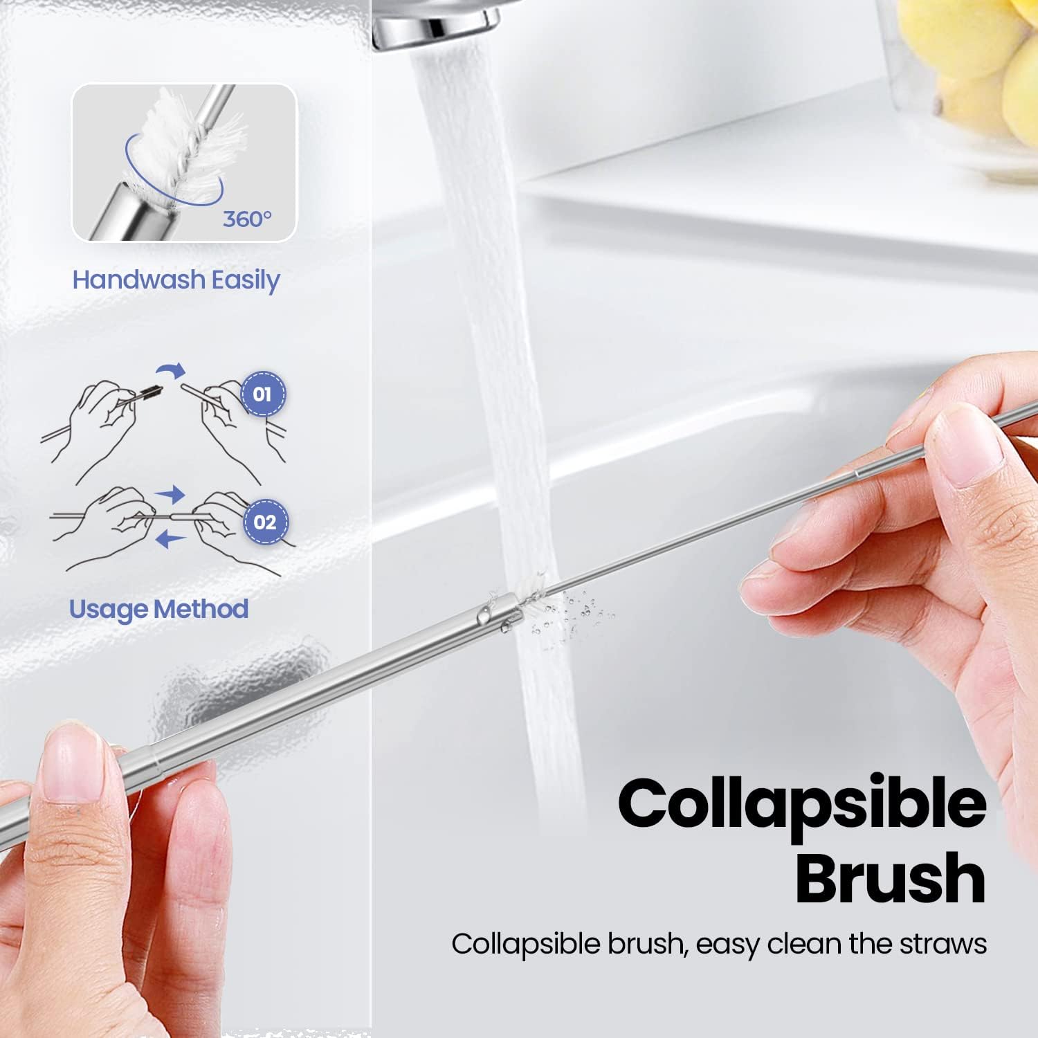 Stainless Steel Drinking Straws with Aluminum Case,Cleaning Brush,and Keychains
