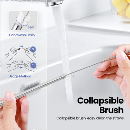 Stainless Steel Drinking Straws with Aluminum Case,Cleaning Brush,and Keychains