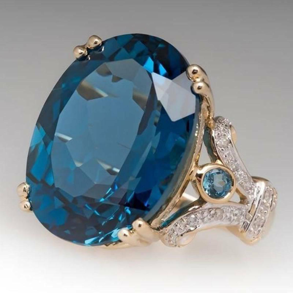Luxury Male Female Oval Crystal Stone Fashion Women Gold Engagement Ring Vintage blue ring