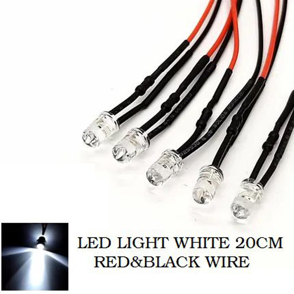 5Pcs LED Light 3V 5V 6V 9V 12V 5mm LED Light With 20cm Red & Black Wire Light White & RED
