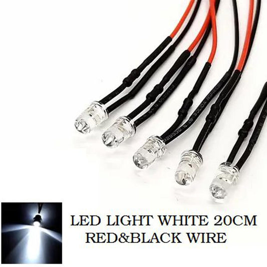 5Pcs LED Light 3V 5V 6V 9V 12V 5mm LED Light With 20cm Red & Black Wire Light White & RED