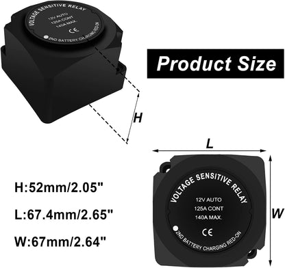 12V Dual Battery Isolator VSR/Voltage Sensitive Relay Waterproof Smart Battery Isolator for Car Boat Truck Pontoon Camper Van RZR UTV 12 Volt 140Amp