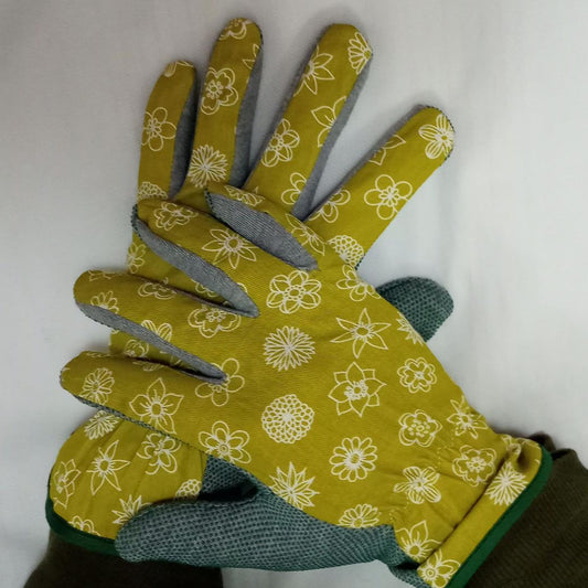1 Pair Dot beads non slip Polyester cotton fabric PVC Dotted Palm & Finger Coated Mesh Back Floral gloves for Gardening Dusting cleaning hard works handling work Driving