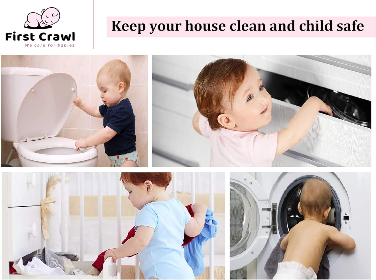 1 piece FirstCrawl Baby Safety Locks for Drawers, Cabinets & Doors – Child Proof Safety Straps for Cupboards, Wardrobes, Toilets & Furniture (21×5 cm, White) – Easy Install, Kid-Resistant