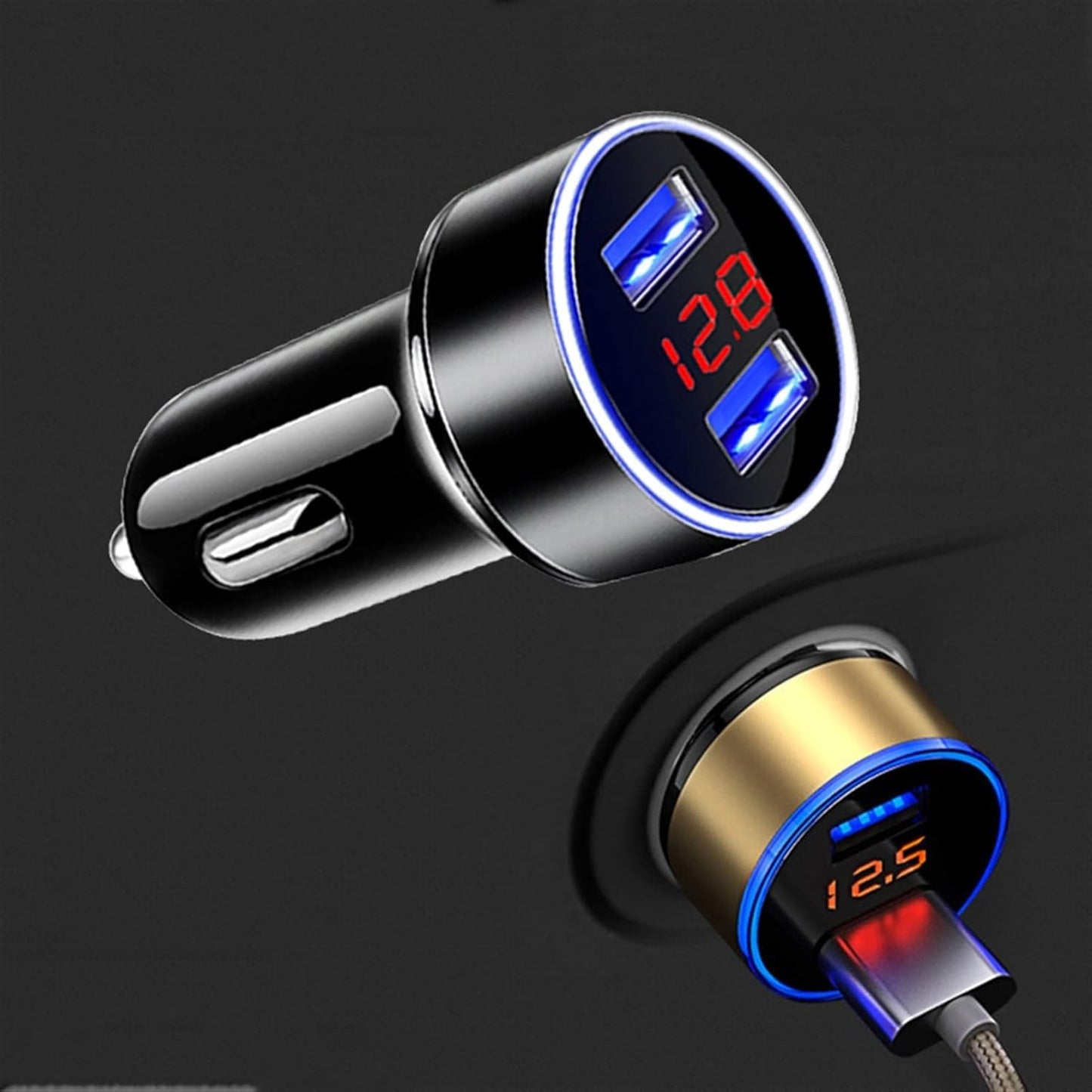 Dual USB Car Charger 3.1A Fast Charging with LED Digital Voltmeter – Cigarette Lighter Mobile Phone USB Adapter for 12V–24V Vehicles