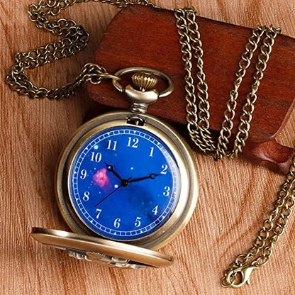 Little Prince Design Pocket Watch Quartz Pocket Watch for Men Blue Planet Dial Necklace Pocket Watch Gift