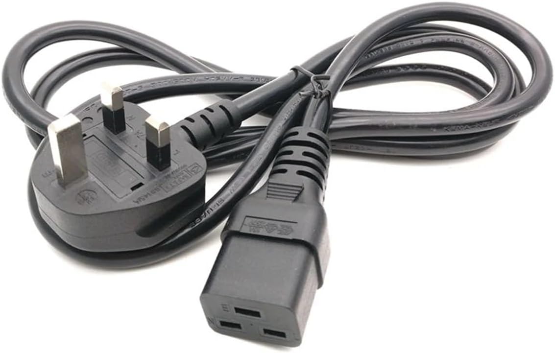 2 Meter UK 3 Pin Plug to IEC C19 Power Cable Black – Heavy Duty Power Cord for Server, UPS & PDU