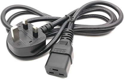 2 Meter UK 3 Pin Plug to IEC C19 Power Cable Black – Heavy Duty Power Cord for Server, UPS & PDU