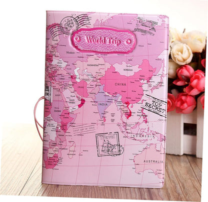 RFID Blocking PU Leather Passport Holder – Globe Design Travel Document Cover for Passport & Boarding Pass