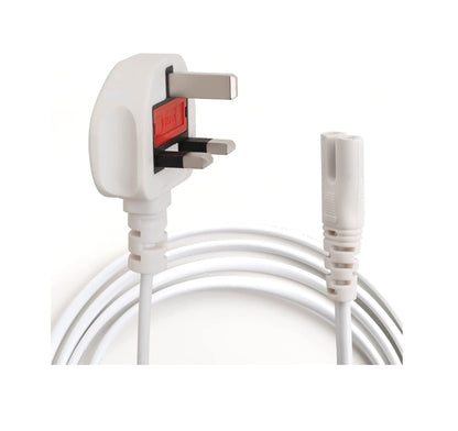 2 Pin Mains Cable IEC C7 UK Plug – 3 Meter White Power Cable for TV, Printer, Laptop Charger, PS4, PS5 & Xbox