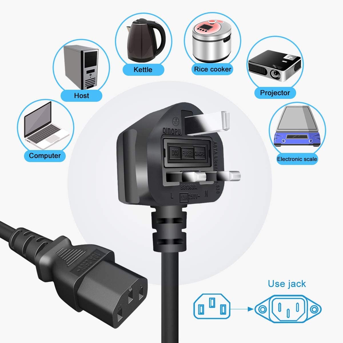 Heavy Duty 3 Meter UK 3-Pin Plug to IEC C13 Power Cable – 10A 250V High Quality Mains Lead for PC, Monitor, Printer & Electronics